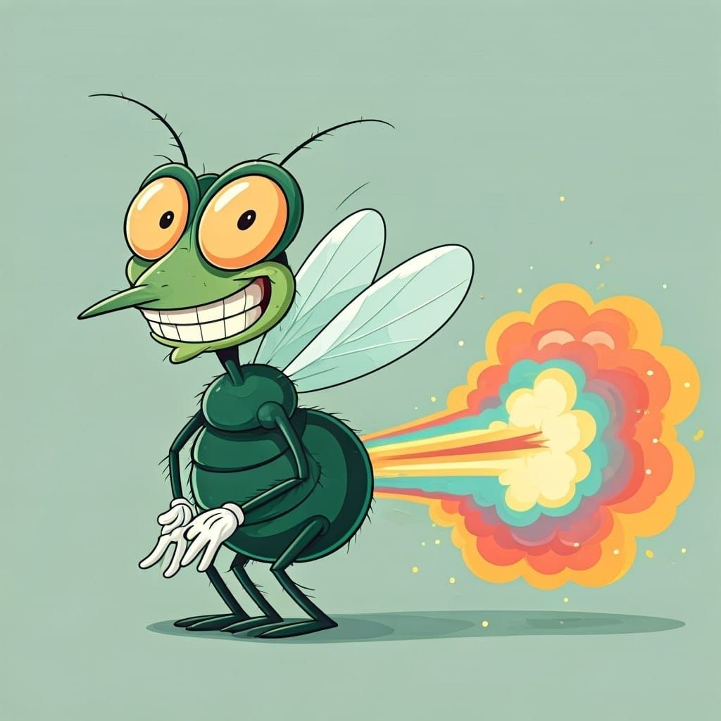 Cartoon Fly Farts Rainbow Cloud in Looney Tunes Style