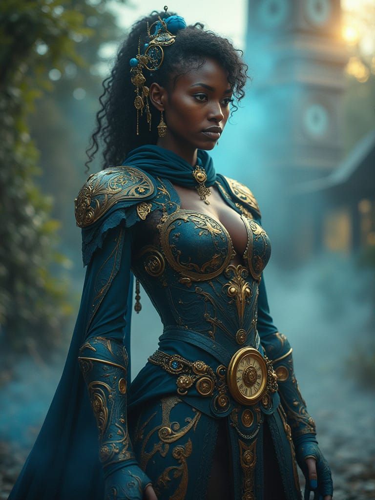 Ethereal Steampunk Timekeeper in Majestic Clock Tower