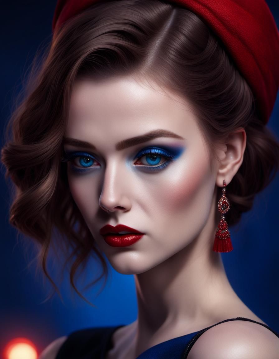 Hyper-Realistic Digital Portrait of a Young Woman in Bold, V...