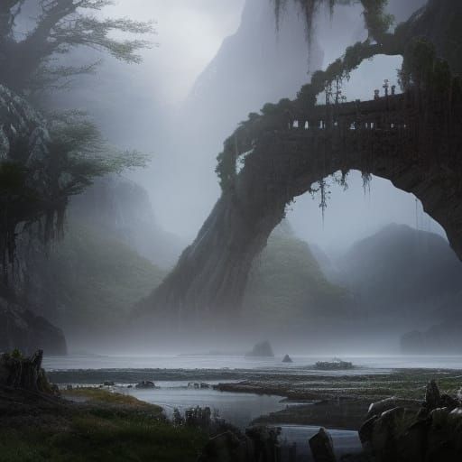 Dramatic Mist in Digital Matte Painting Style