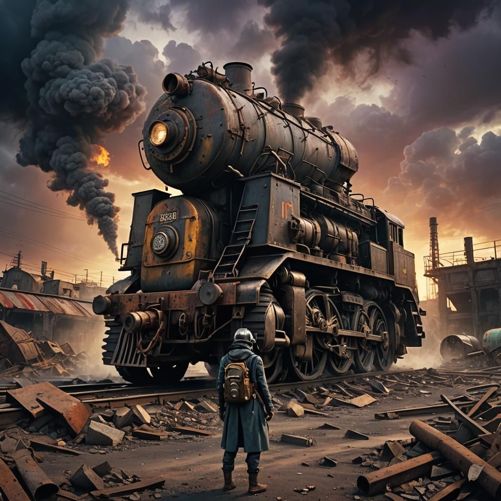 Dieselpunk War Machine in Ruined Wasteland