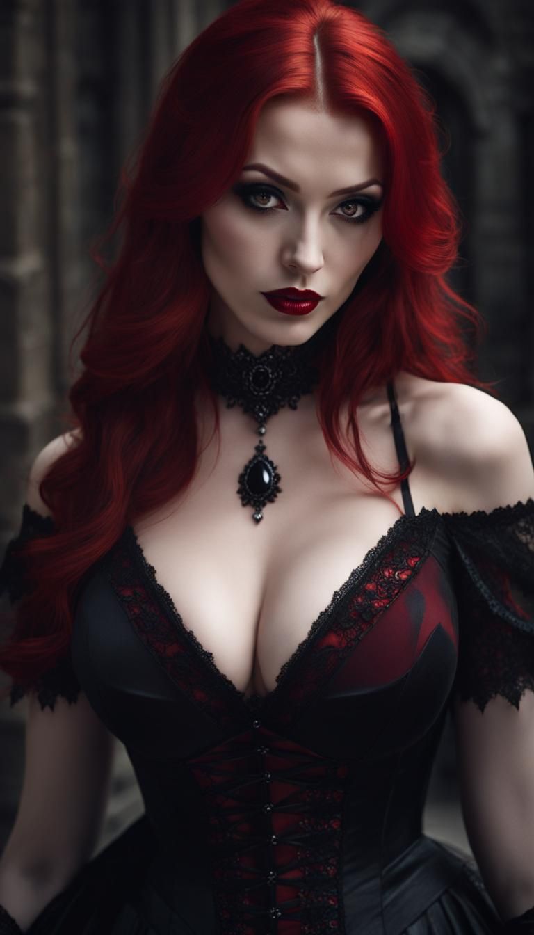Redhead Vampire Portrait in Gothic Castle