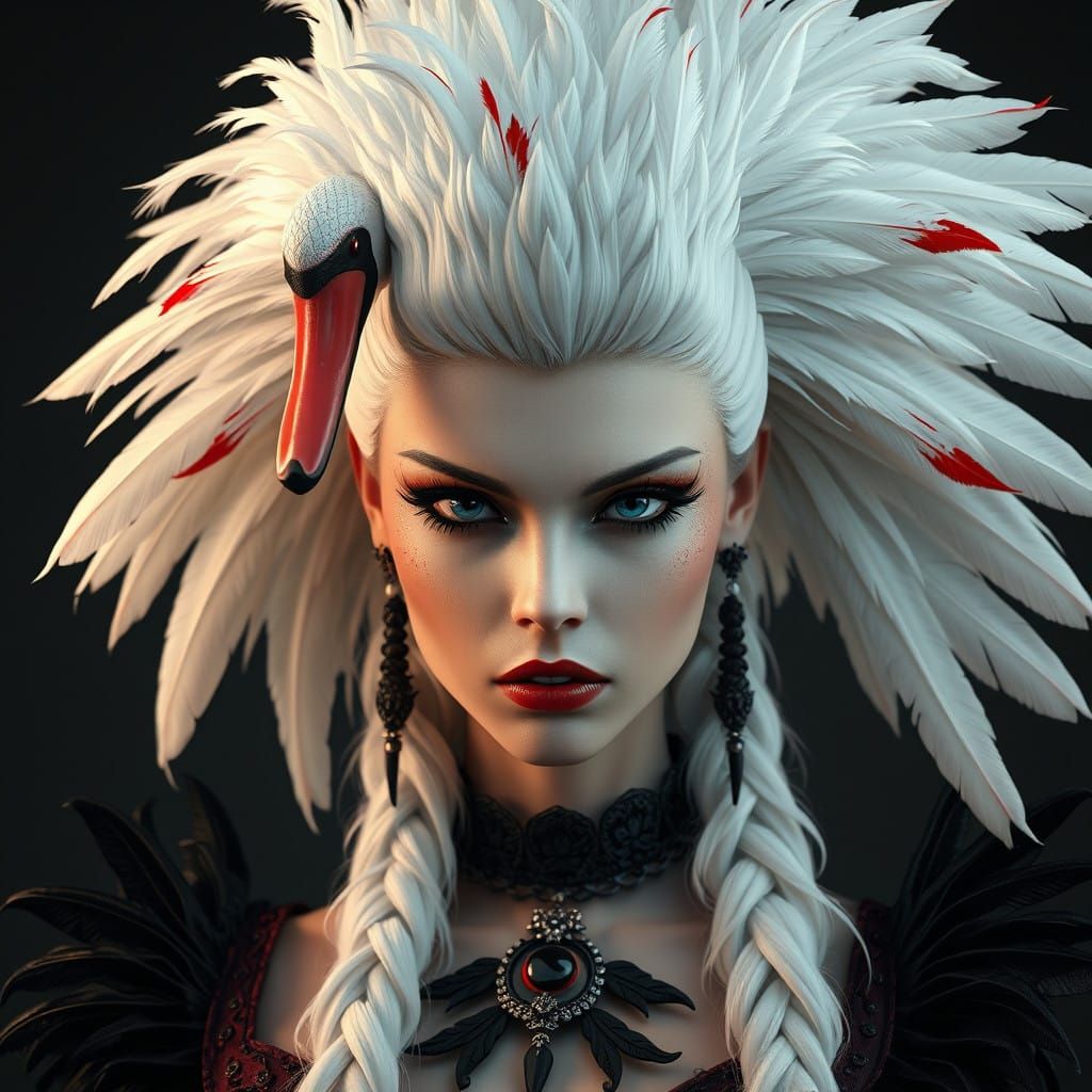 Elegant Gothic Swan Maiden in 3D Rendered Glory