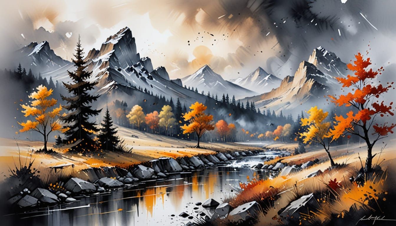 Ink Hillscape Splatter in Haenraets Style