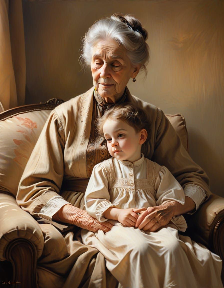 Grandmother and Child Portrait in Victorian Style