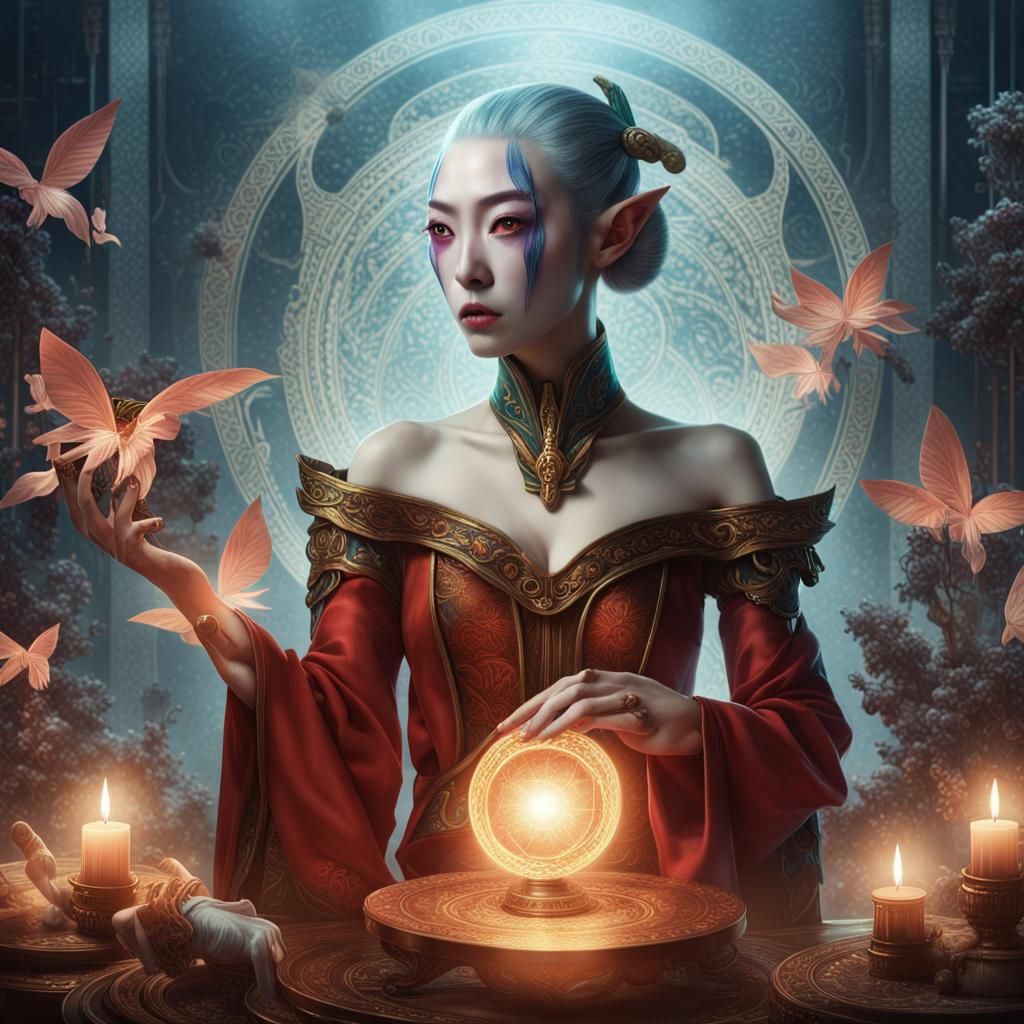 elf version: “Kabuki neoclassical portrait, 8k, concept art portrait by De...