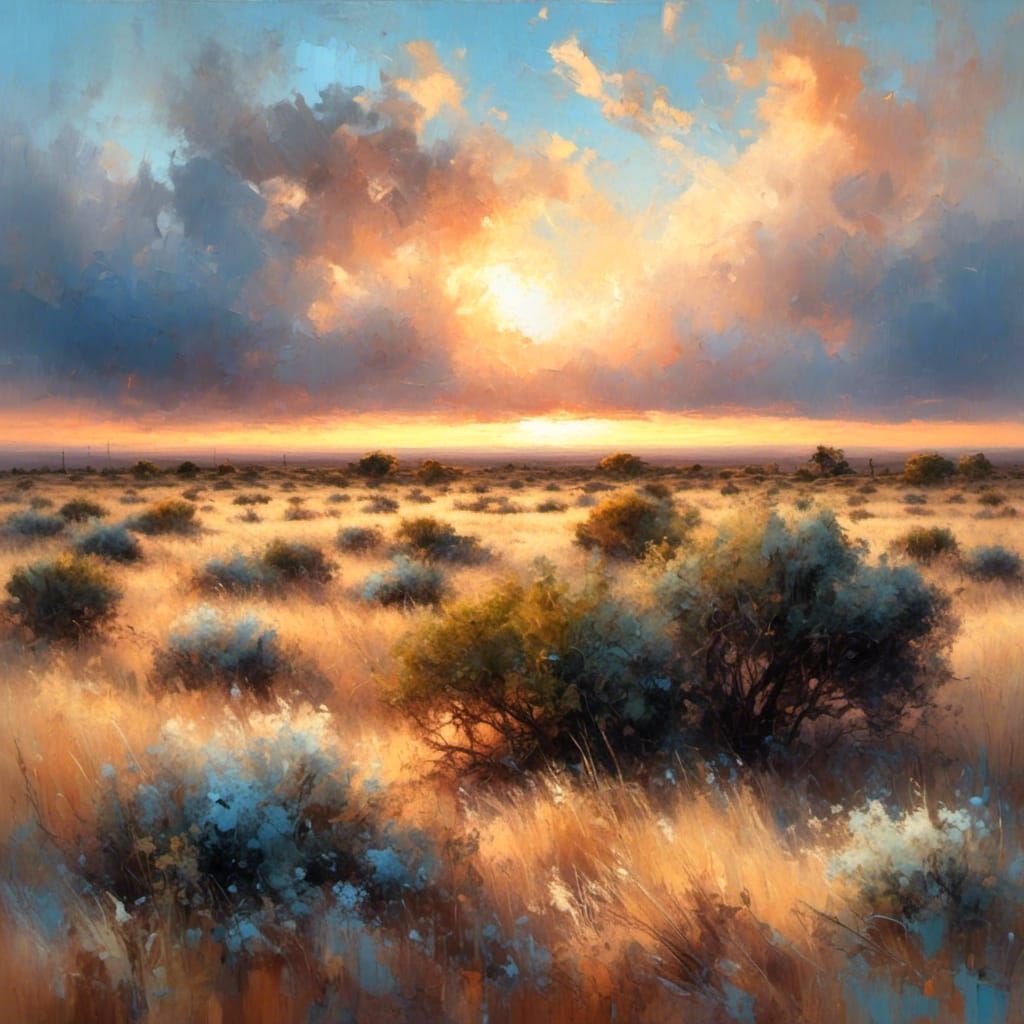 Vibrant Sunset Over South African Plains as Impasto Painting