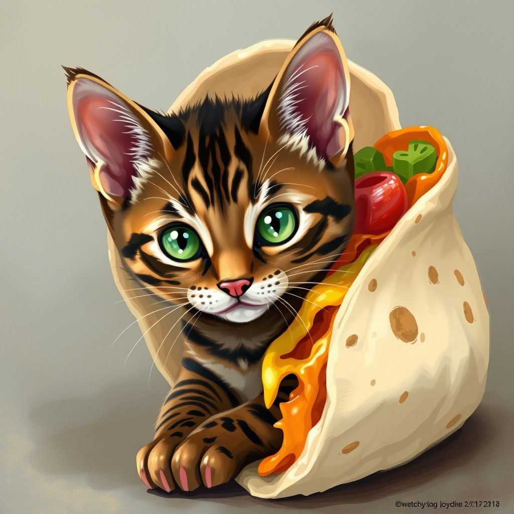Bengal Kitten Burrito: Playful Digital Art