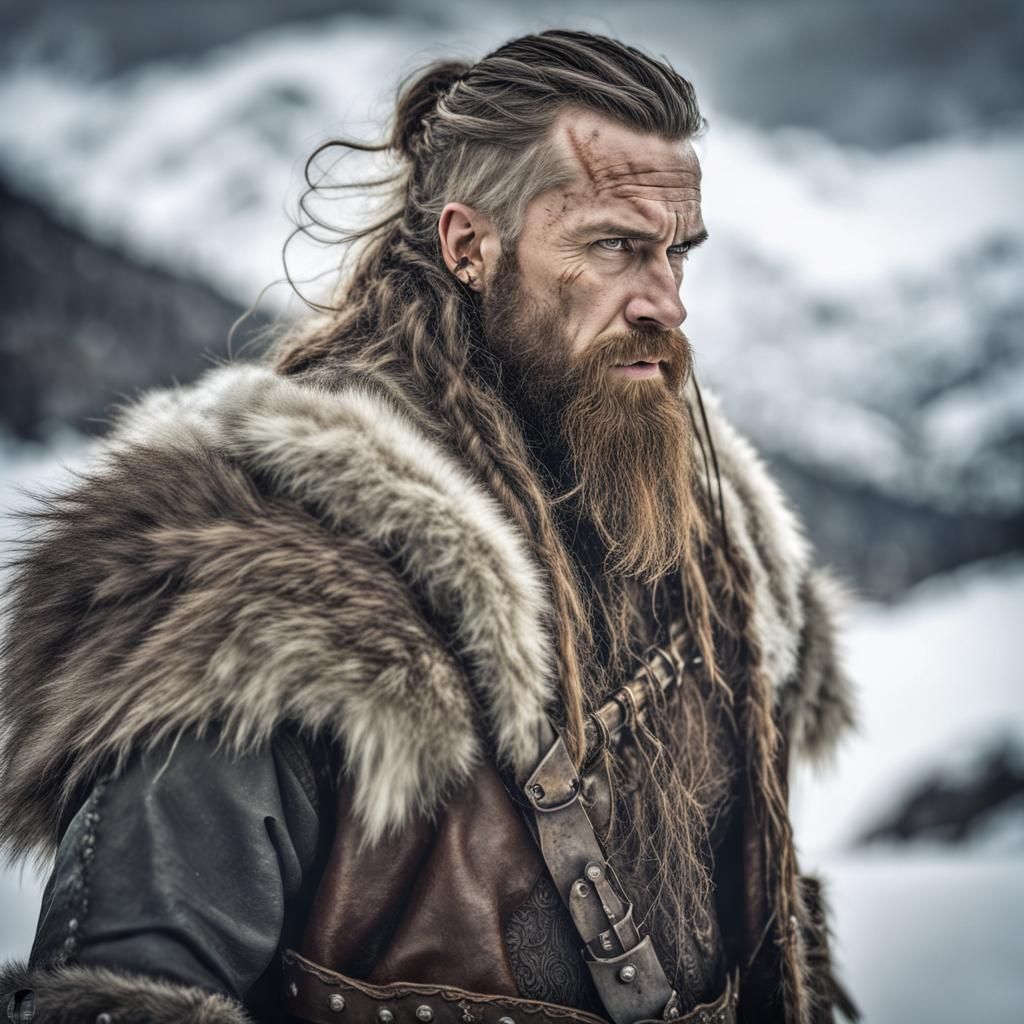Viking Warrior Portrait in Blizzard Conditions