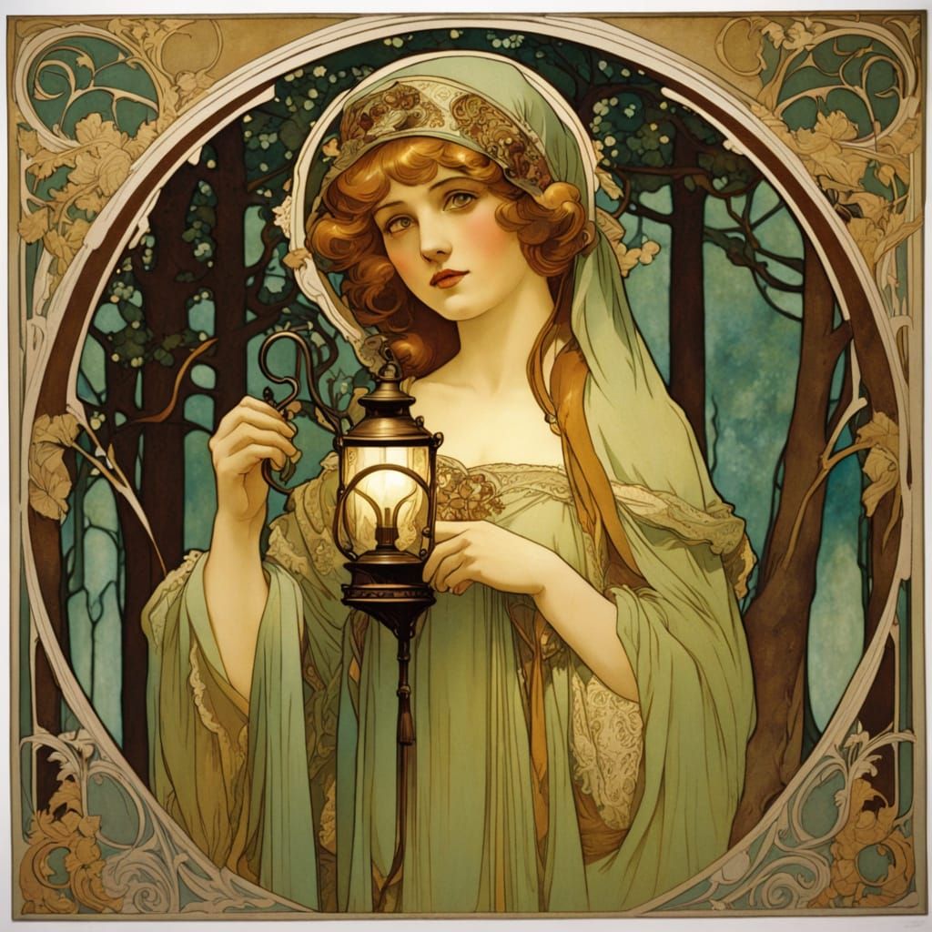 Golden Age Lady Illuminates the Mystical Forest