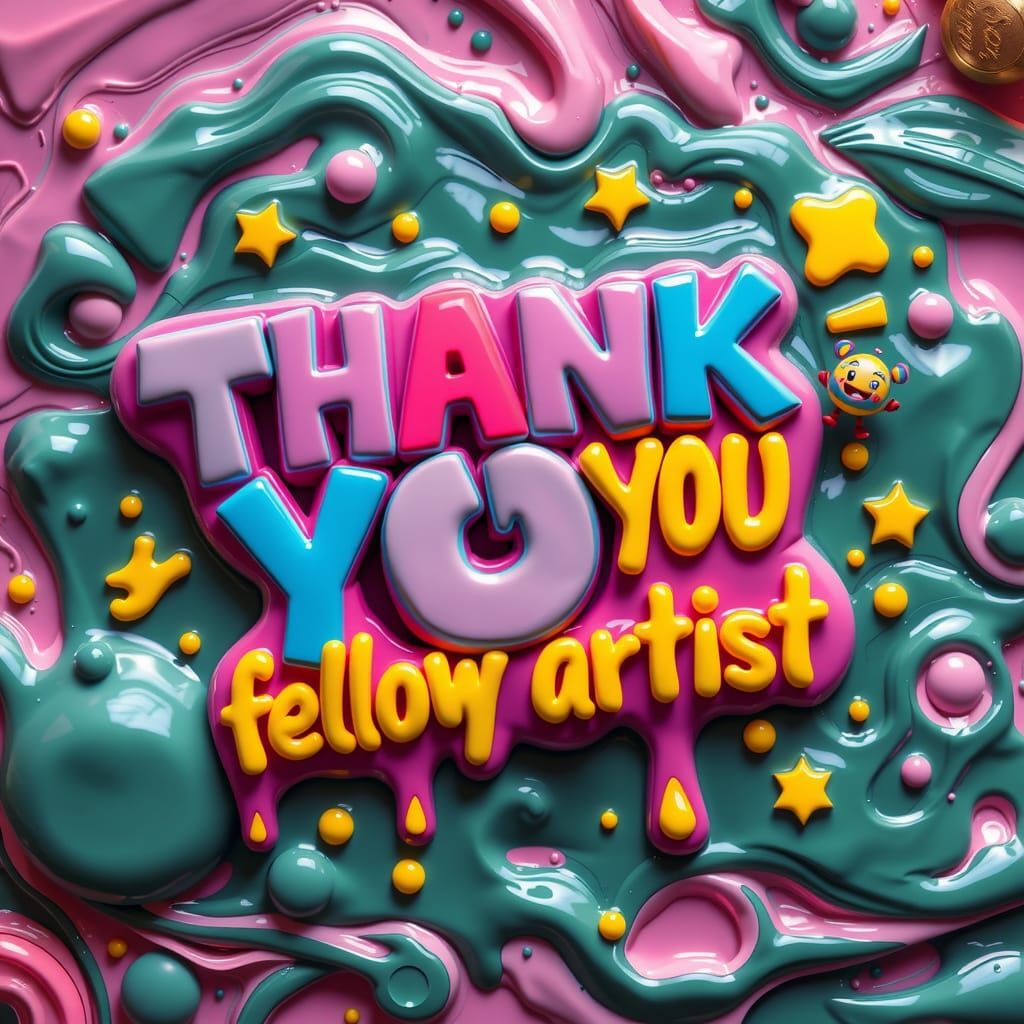 Text that days "THANK YOU fellow artist" in a heated melting WAX with prominent WAX bumps and crevices, prominent melted...
