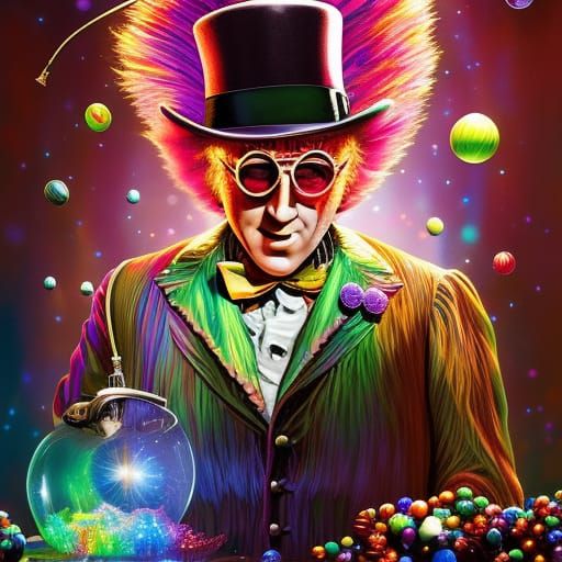 Willy Wonka in Chocolate Room: Shattered Glass Art