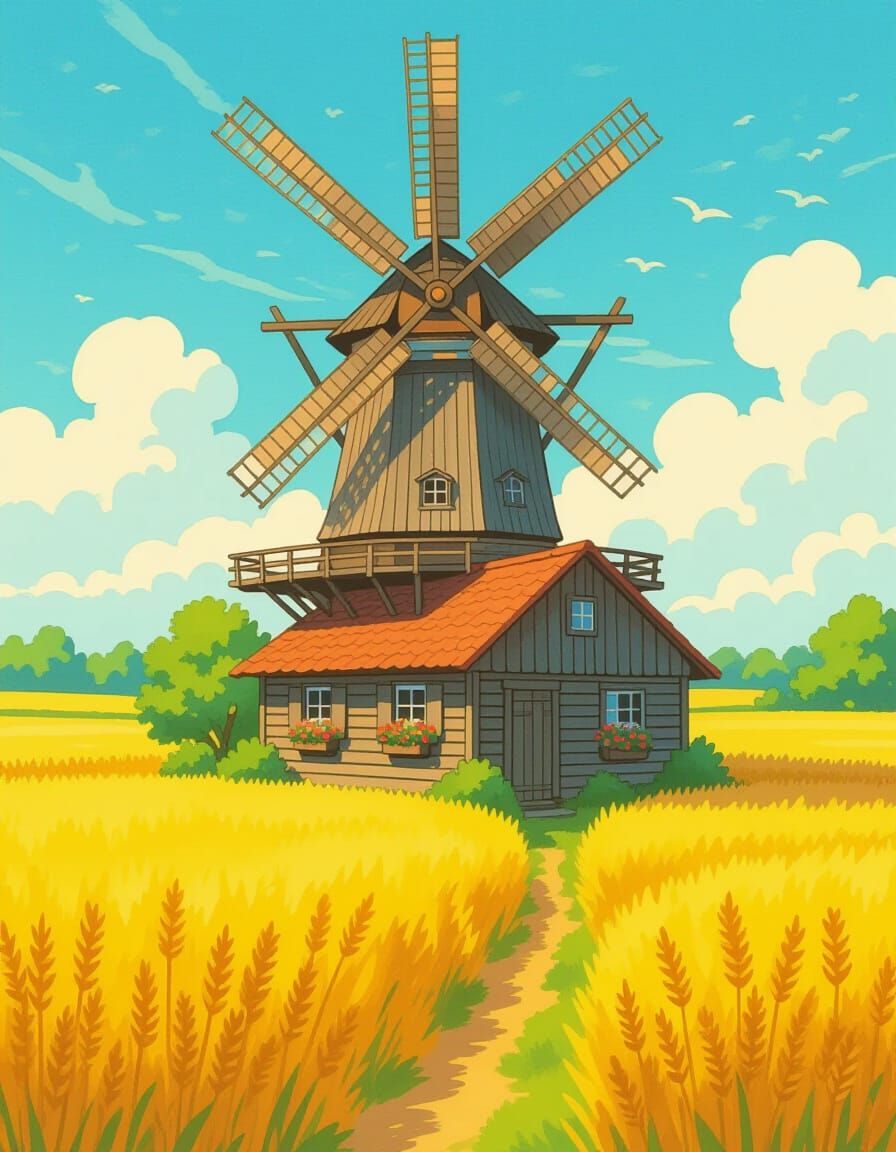 Charming Windmill Home in Ghibli-Inspired Style