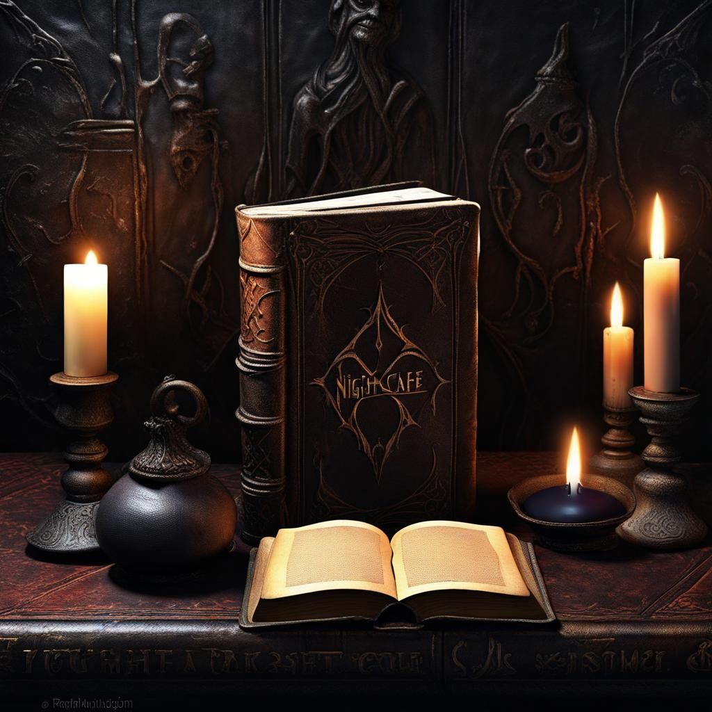 Gothic Still Life with Leather Book and Candles