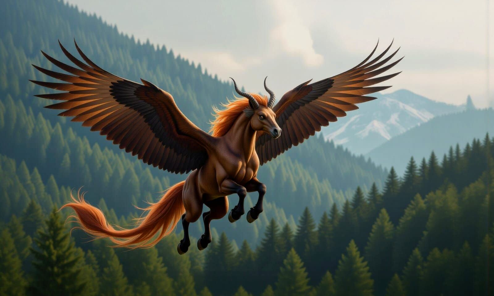 Majestic Manticore Pegasus Soars Over Forest
