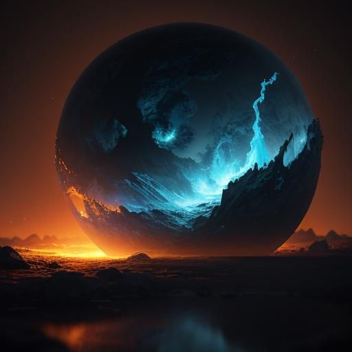 Glowing Orb Reflects Fiery Inferno in Fantasy Art