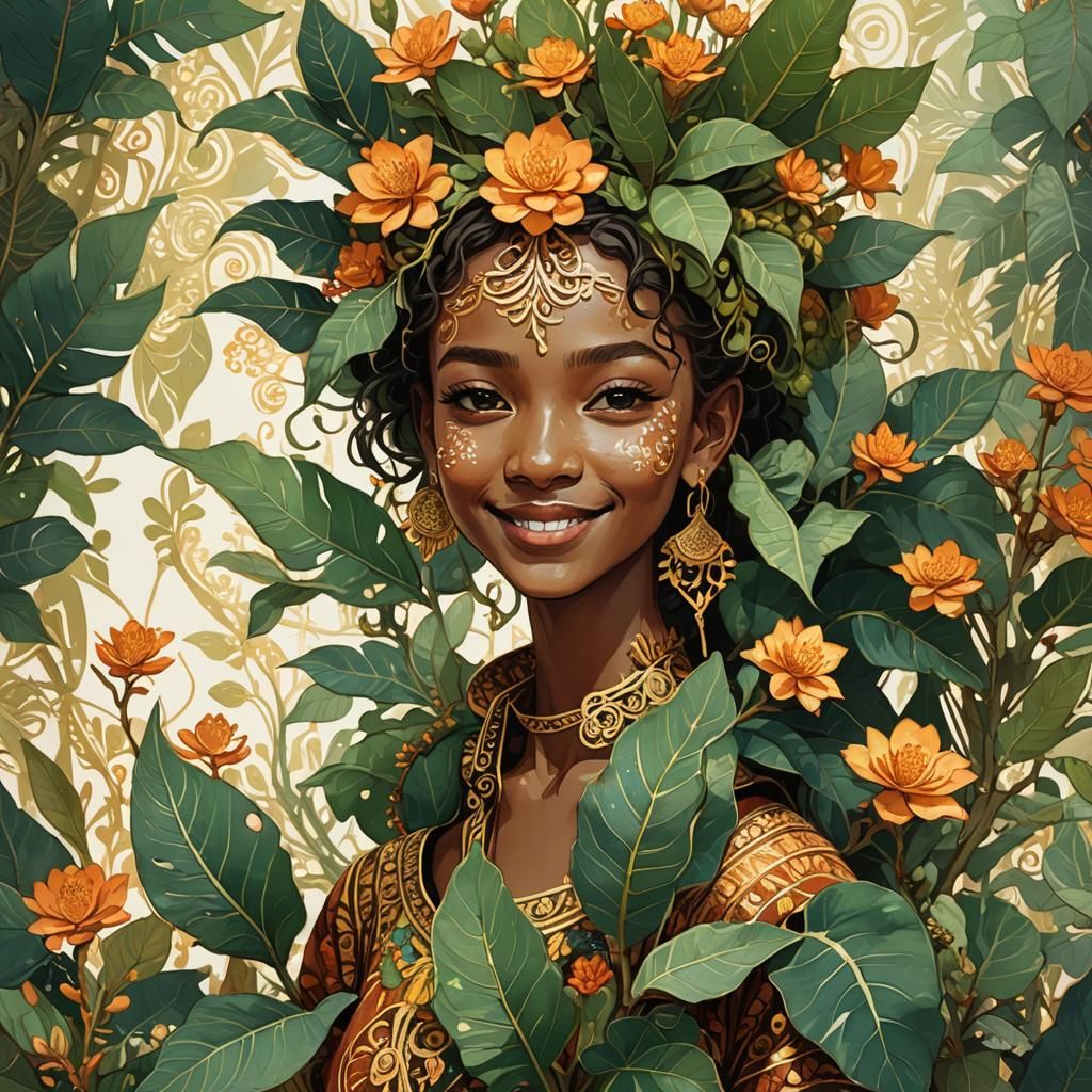 Smiling Kalanchoe Plant in Elaborate Batik Style