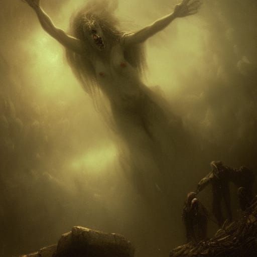 Feral Horror Scene in Engraving Style