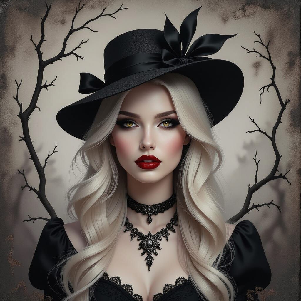 Gothic surreal portrait of a beautiful blonde woman in monoc...