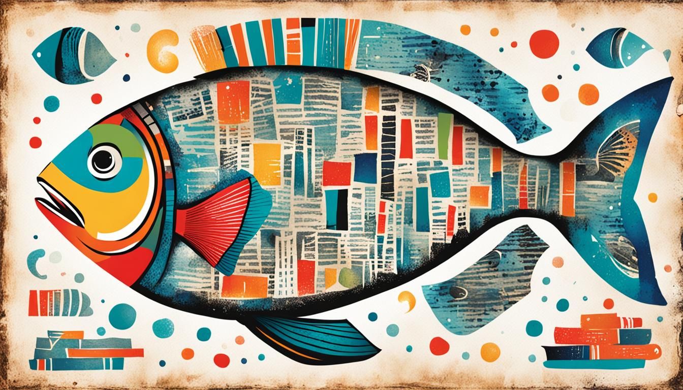 Whimsical Fish Reading Book in Vibrant Ink Poster
