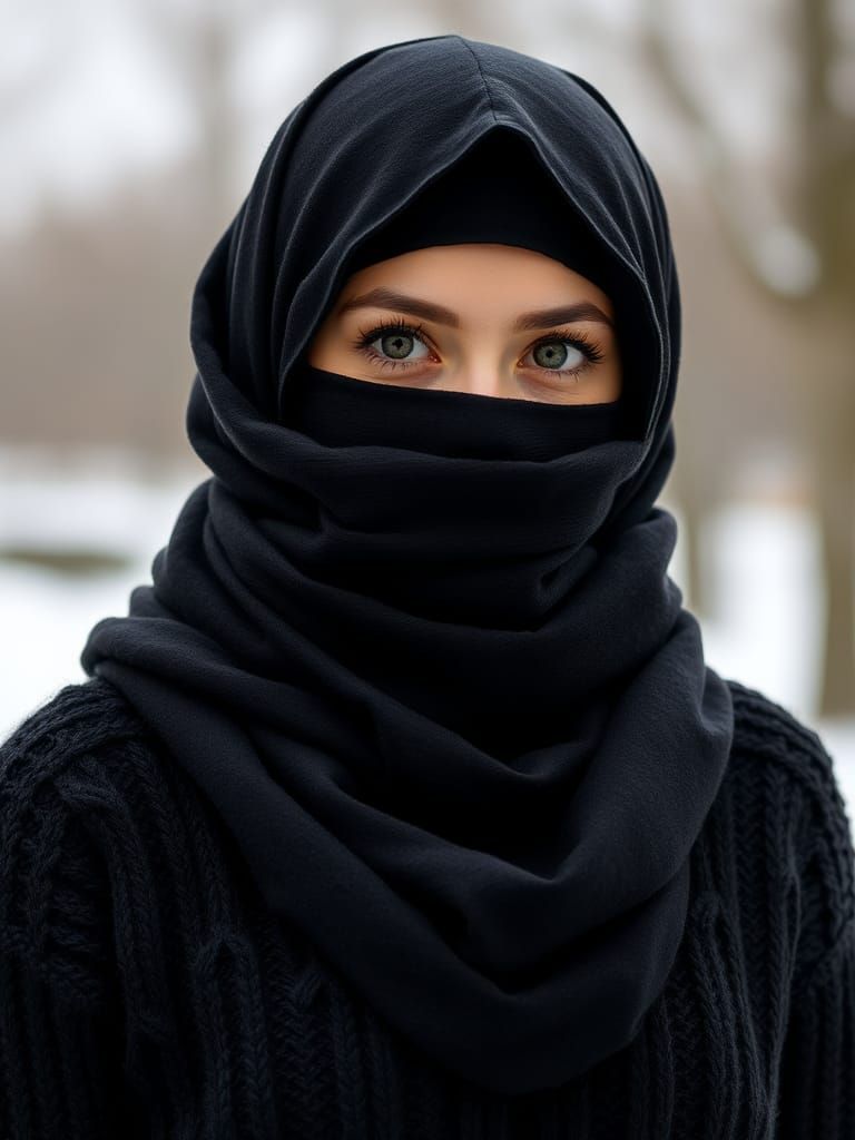 Girl in Black Niqab and Keffiyeh Scarf Portrait