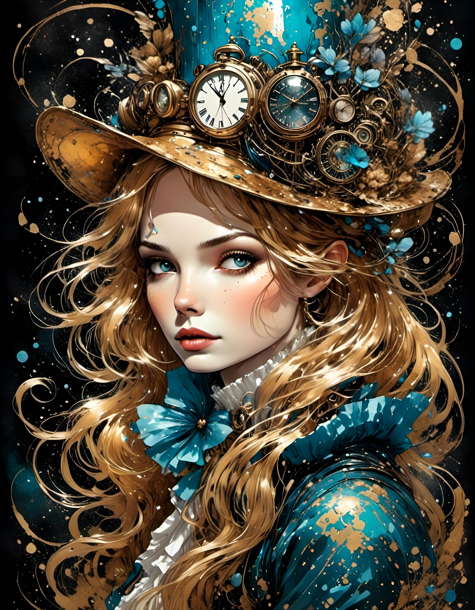 Charming Steampunk Alice Portrait with Golden Luminescence