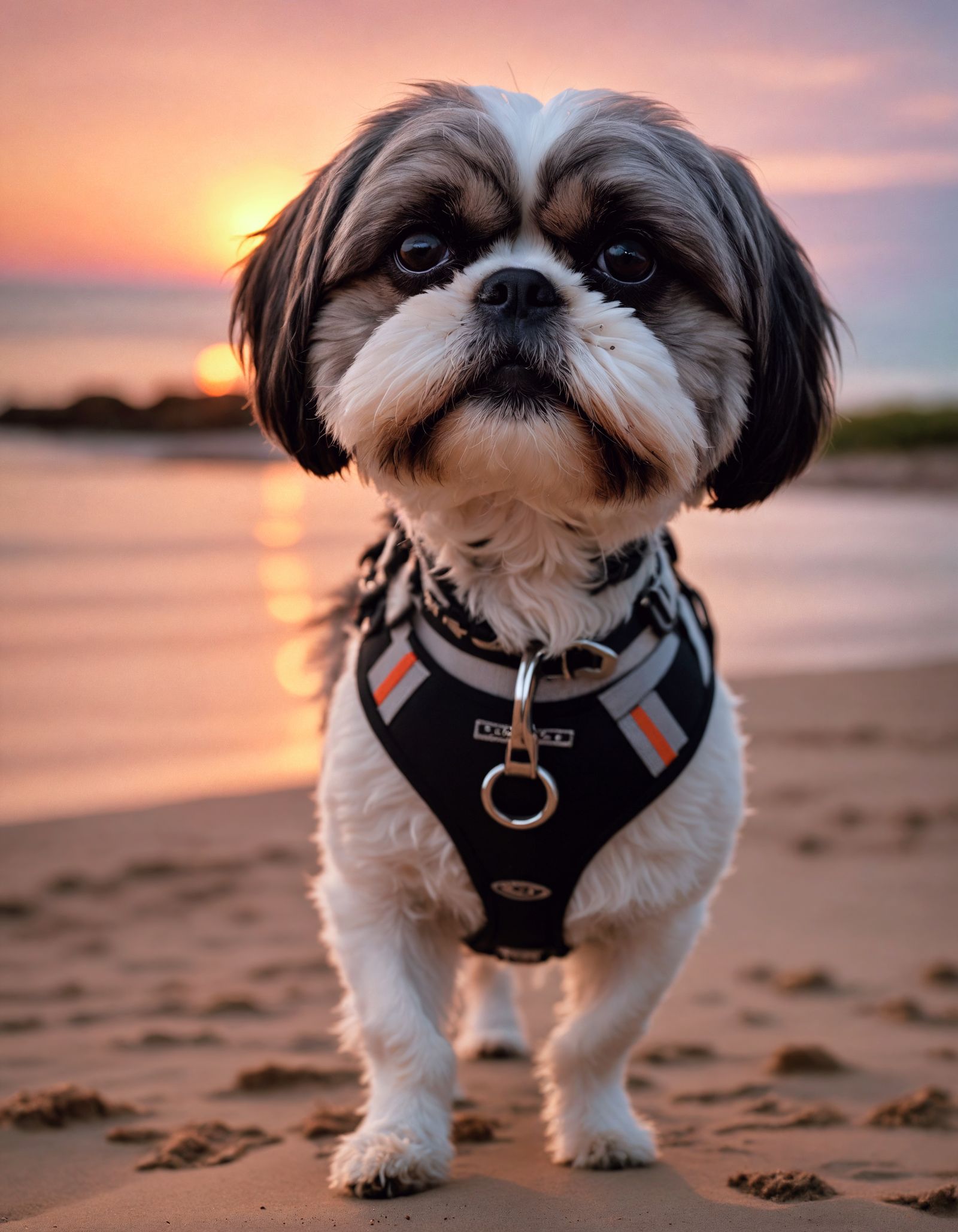 Cinematic Portrait of Shih Tzu on Beach
