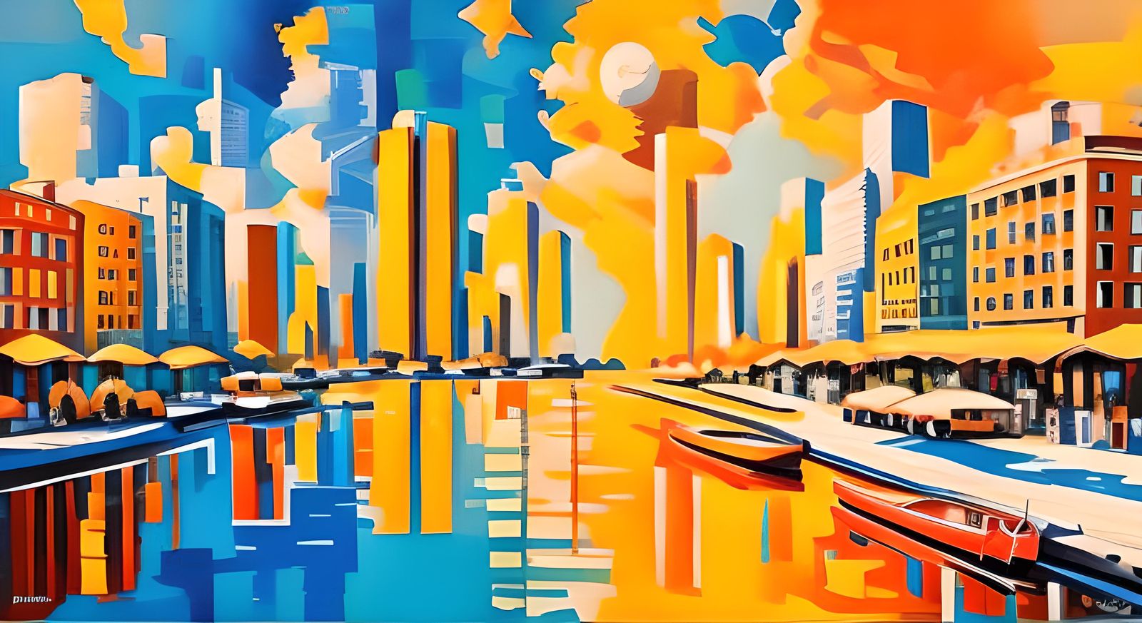 Psychedelic Summer Cityscape in Impressionist Style