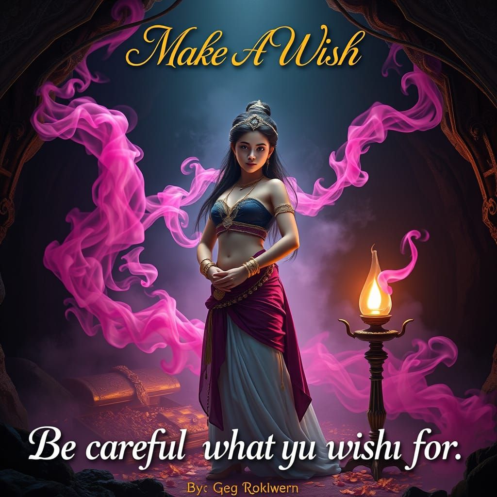 Enchanting Dark Fantasy Genie Poster in Elegant Script