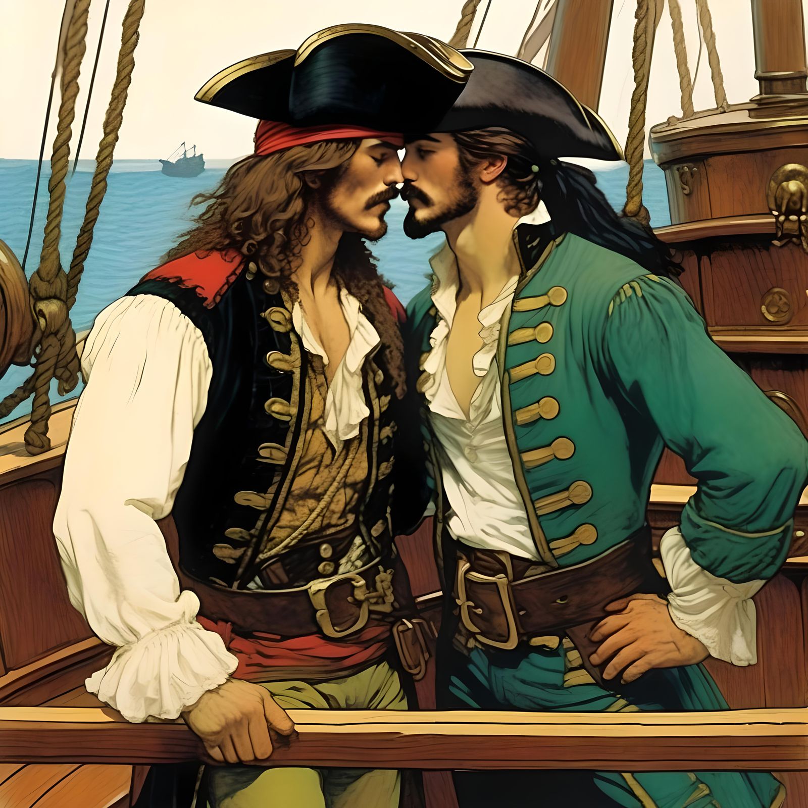 Pirates Embrace: Illustration in Pyle Style