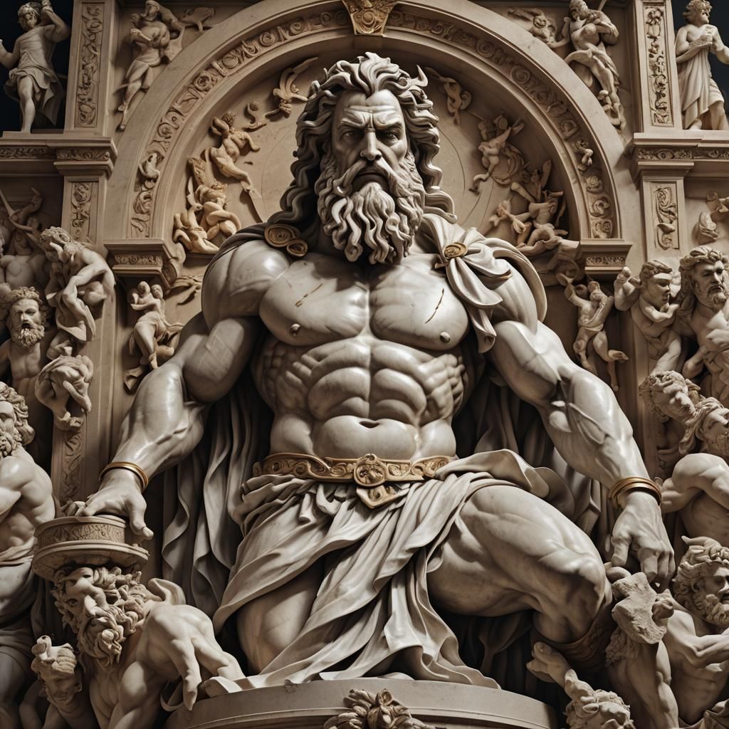 Majestic Zeus Sculpture with Greek Gods in 4K