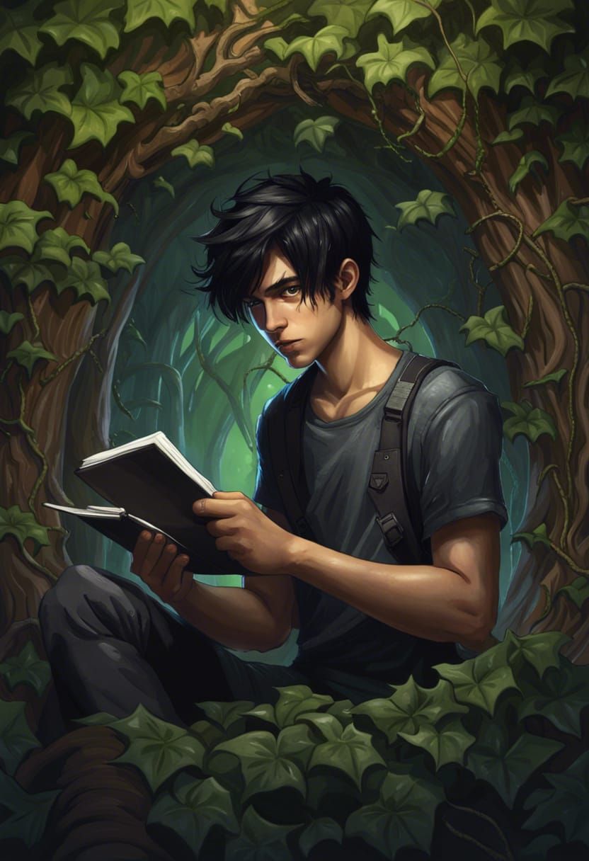 Young Man with Notebook: Dark Fantasy Portrait