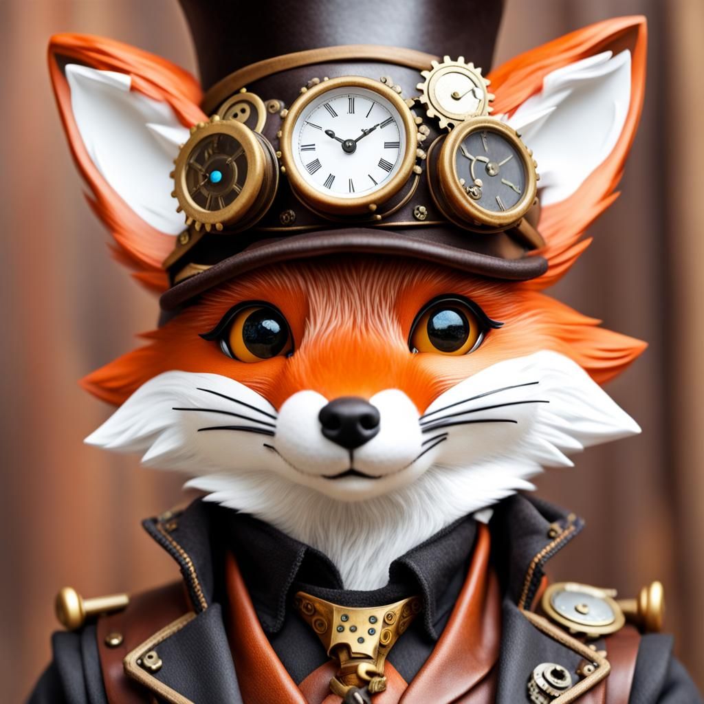 Adorable Steampunk Fox Close-Up