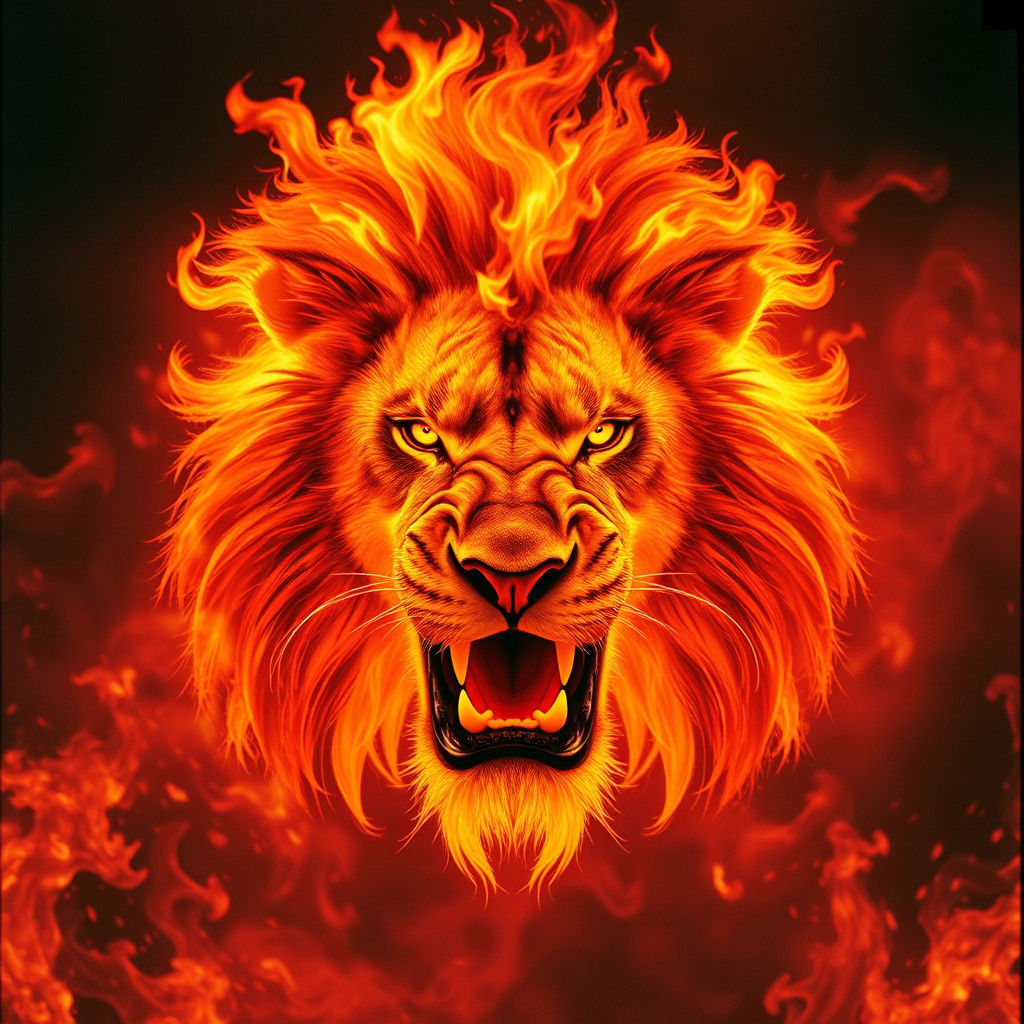 Fiery Lion Emerging from Inferno in Cinematic Style
