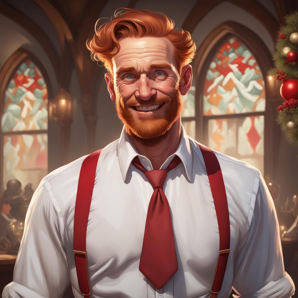 Festive Ginger Reverend Portrait in Hyperdetailed Digital Ar...