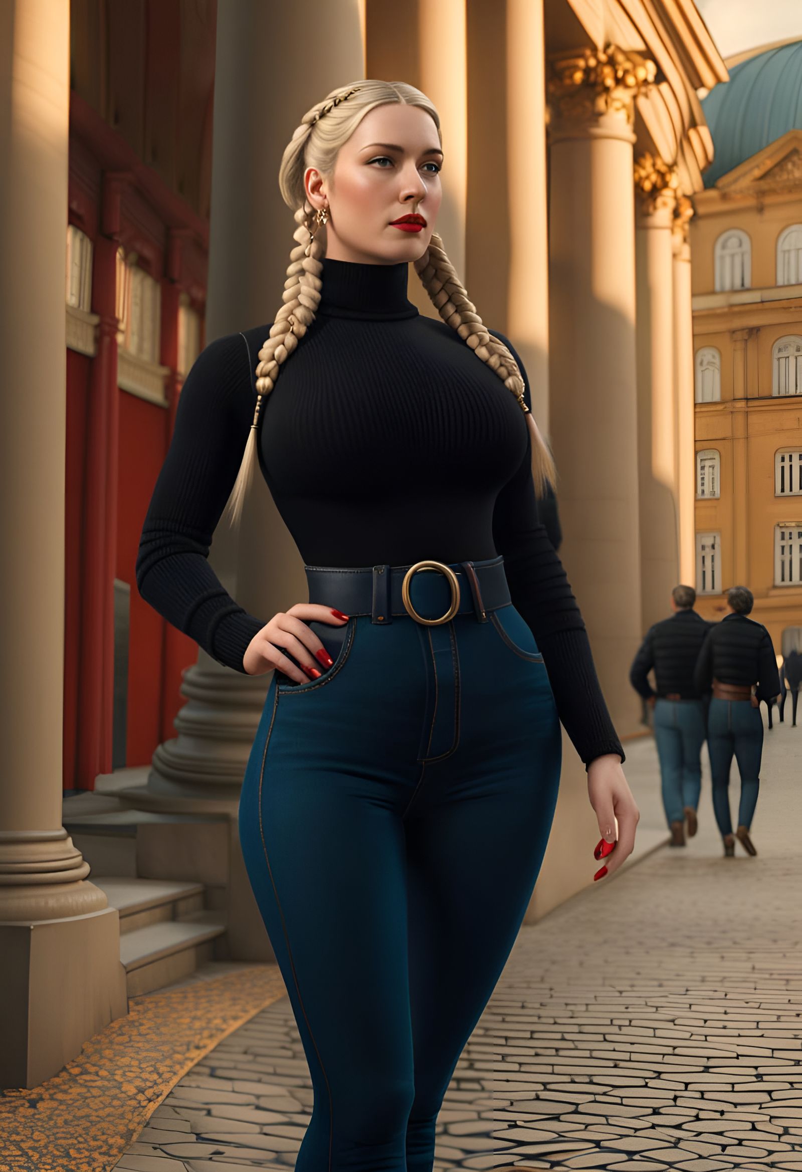 Enticing Woman with Braids in Berlin, Photorealistic Render
