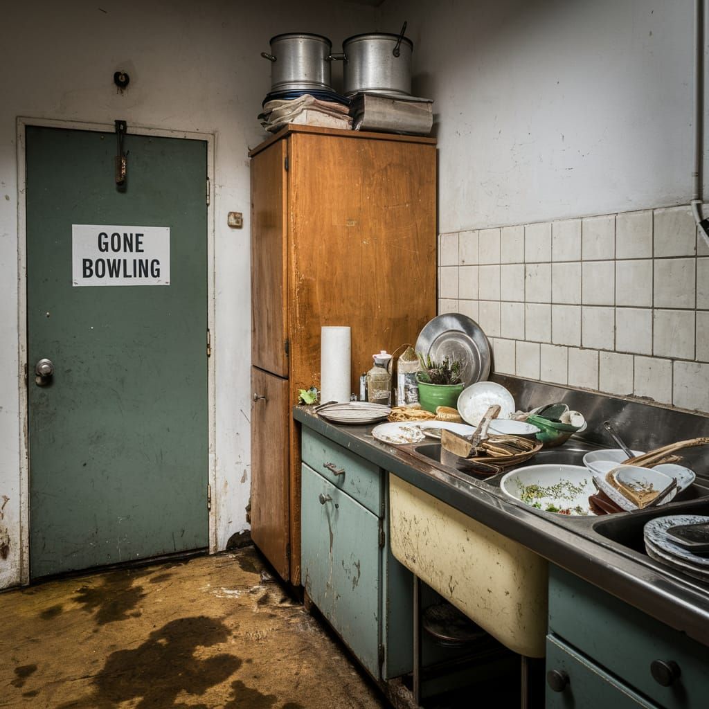 Vintage Kitchen in Disarray, Abandoned for a Night Out