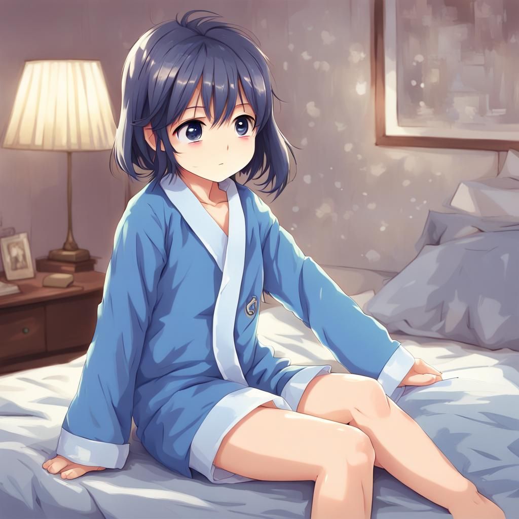 Anime Style Little Girl in Blue Pajamas