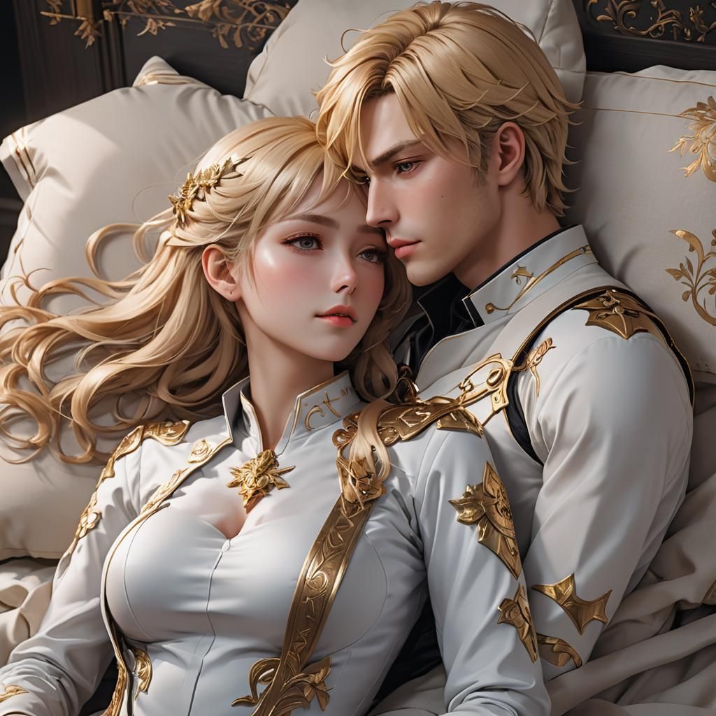 Anime Style Portrait: Woman with Blond Man