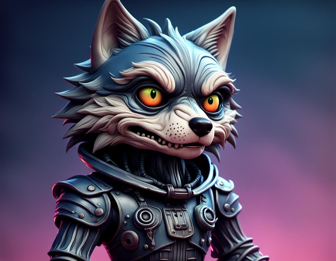 Horrific Anime Wolf in Giger Style