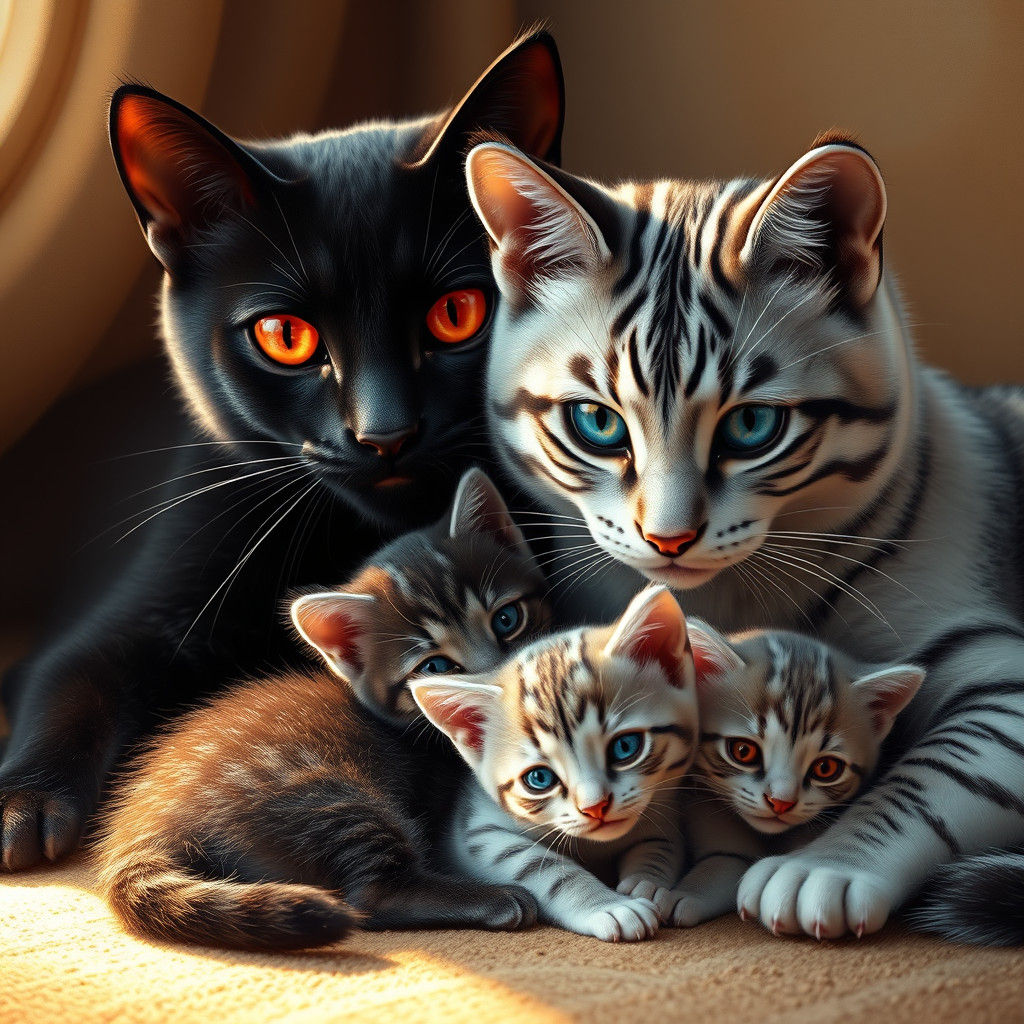 Cats Tenderly Watch Over Kittens: A Matte Painting