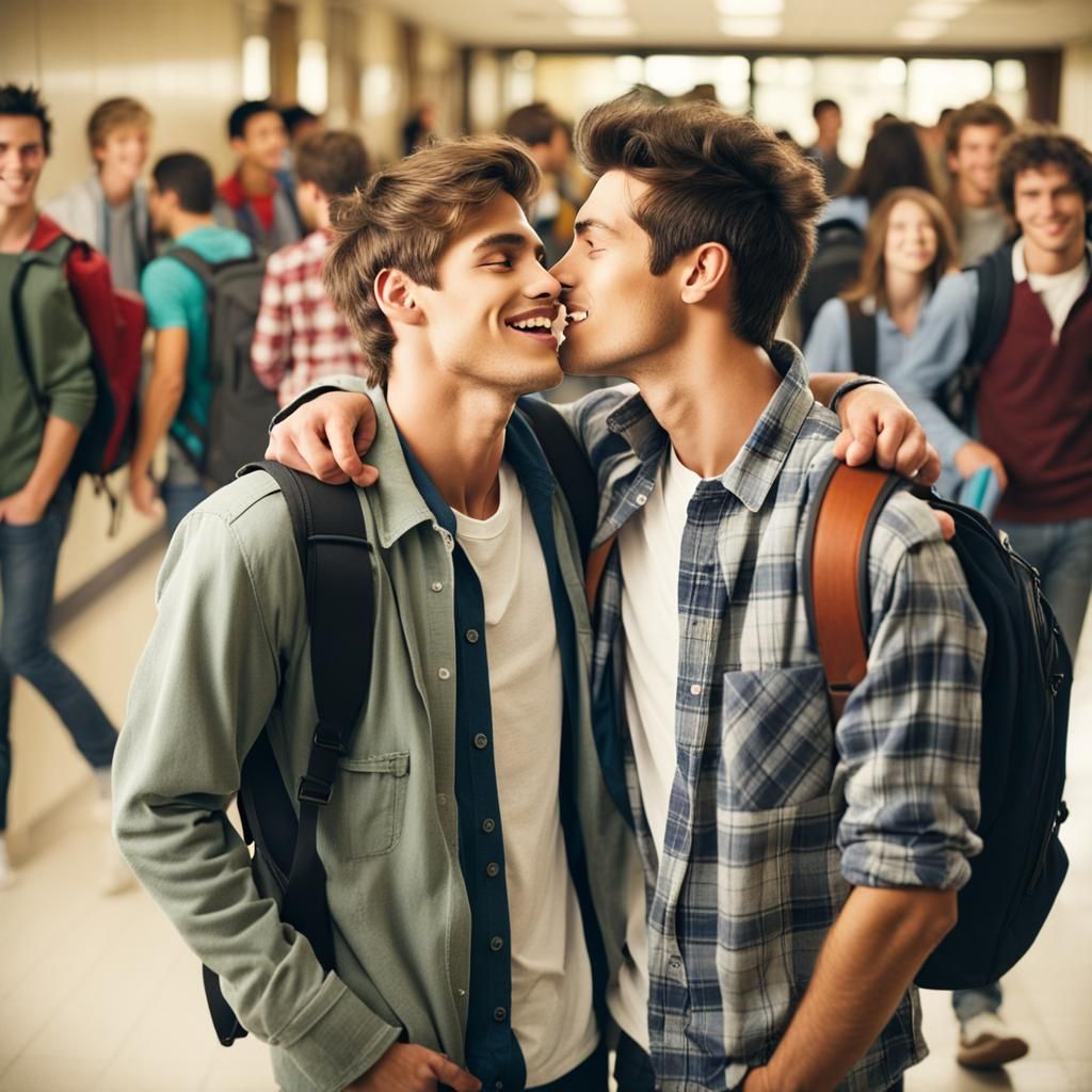 College Students Share Loving Kiss in Hallway