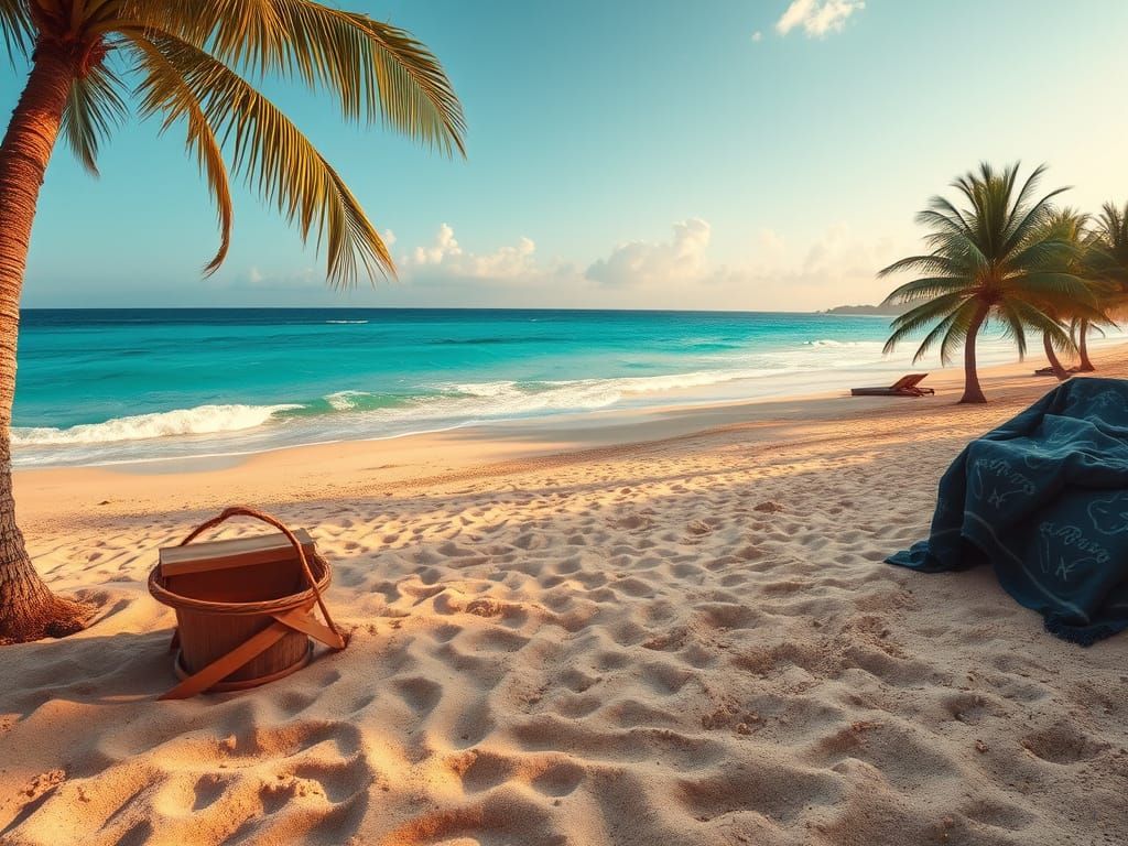 Surreal Golden Beach Paradise in Ultra-Realistic Style