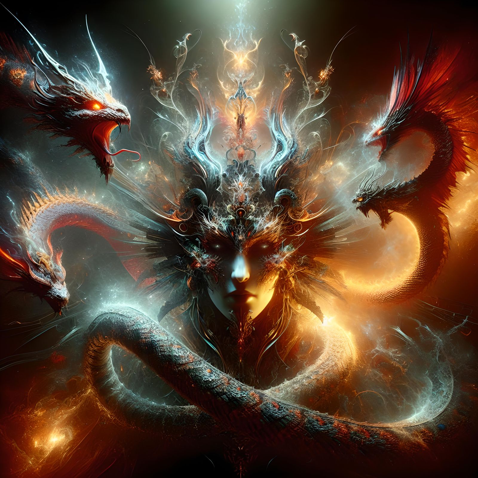 Dragon vs Serpent Portrait with Dynamic Lighting
