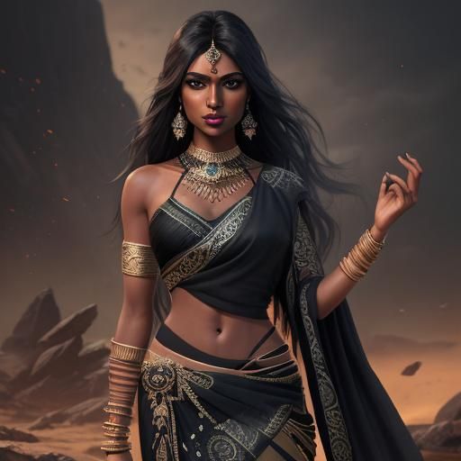 Indian Woman with Six Pack Abs in Dark Fantasy