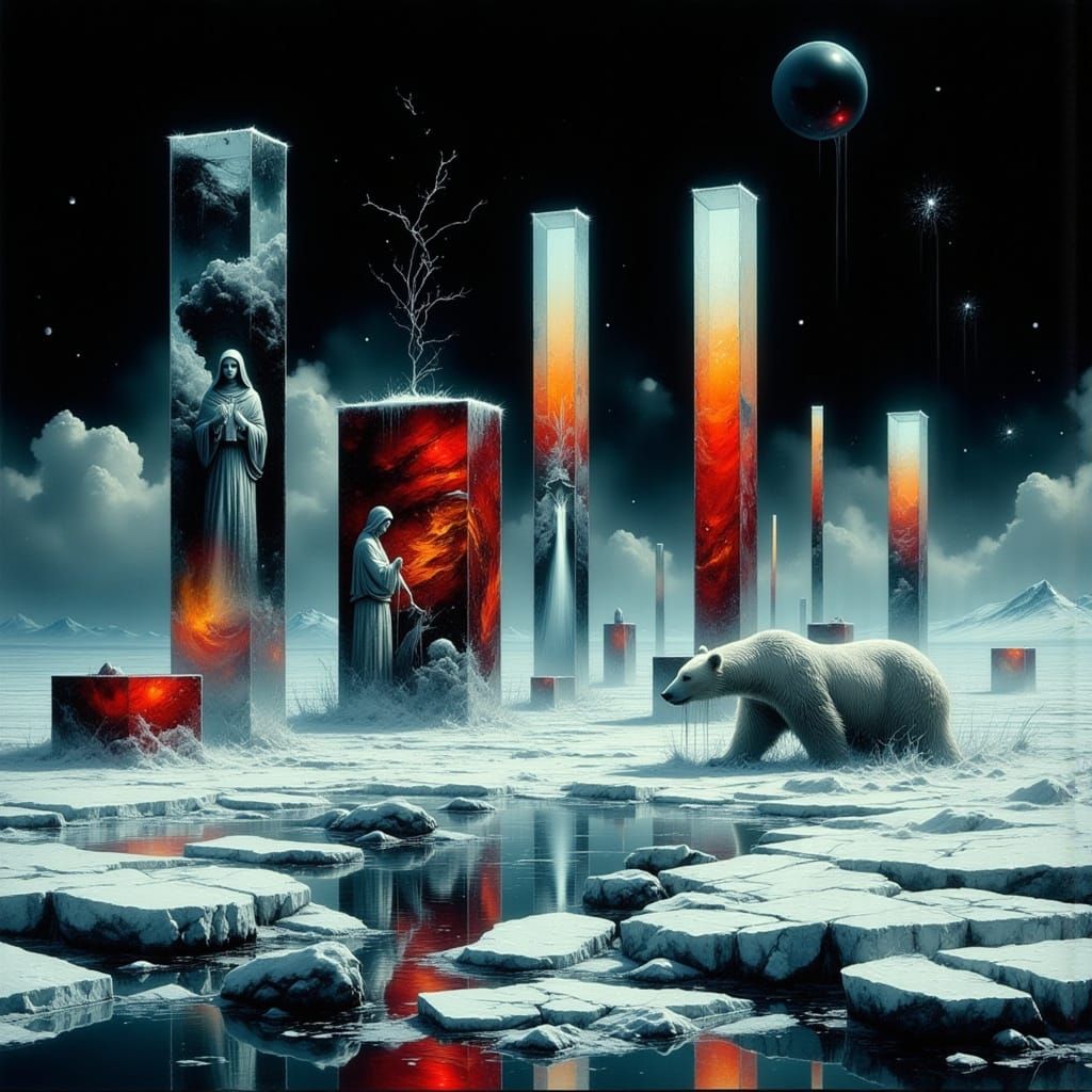 Icy Alaskan Landscape with Glass Cubes