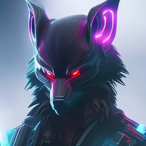 Gothic Cyber Werewolf in Cyberpunk Style