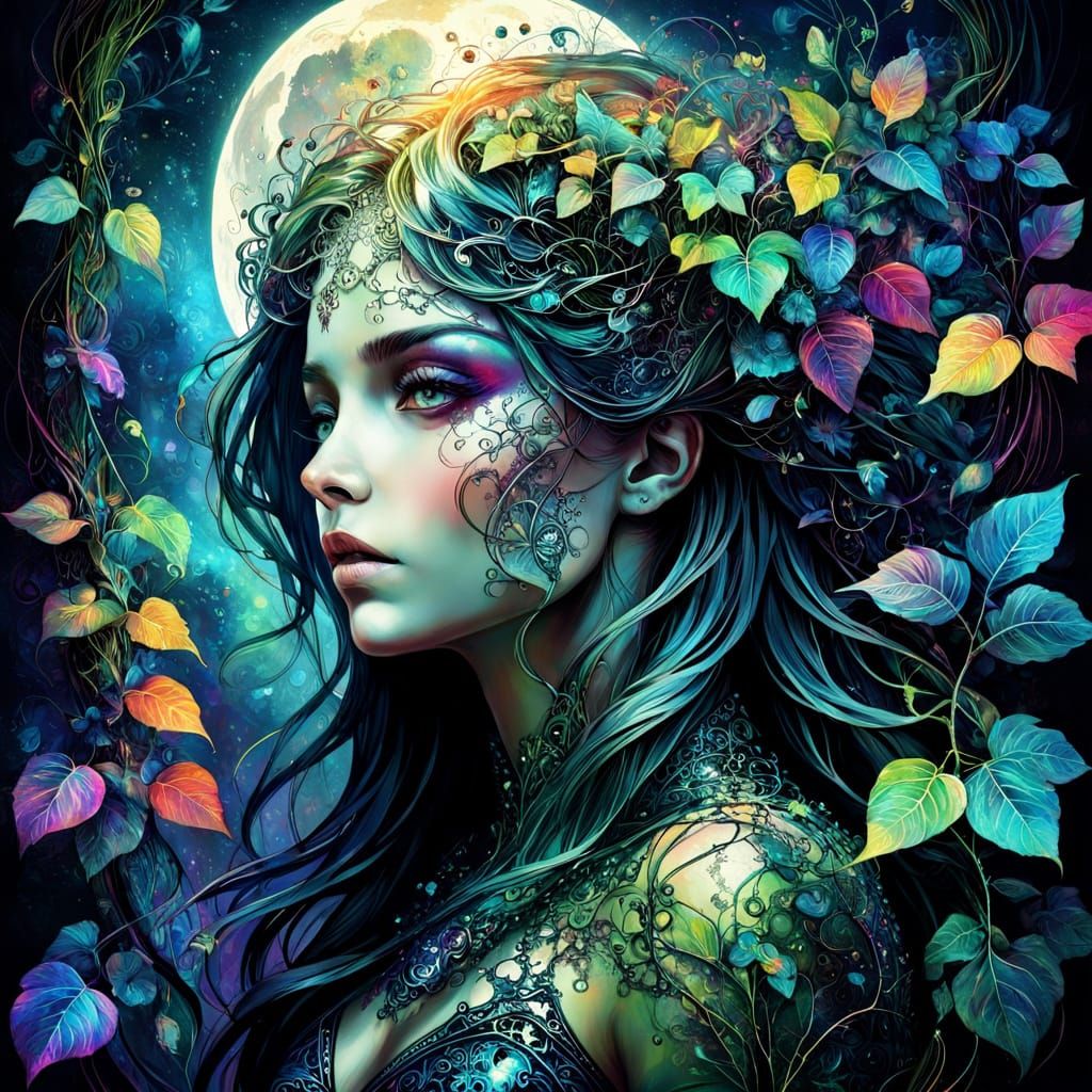 Surreal Expressionist Oil Painting of Wild Ivy Vines in a Fa...