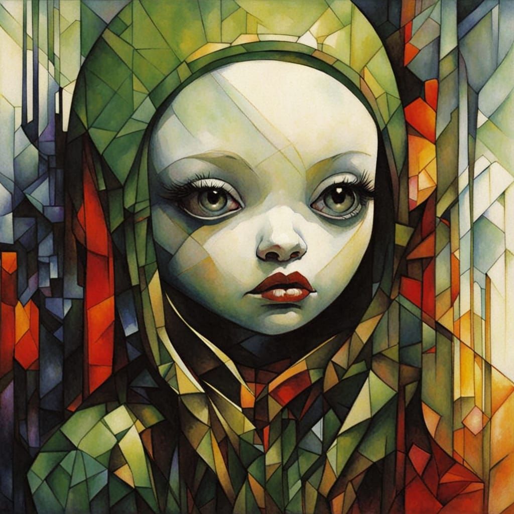 Surreal Portrait of a White Alien Child with Spiky Hair