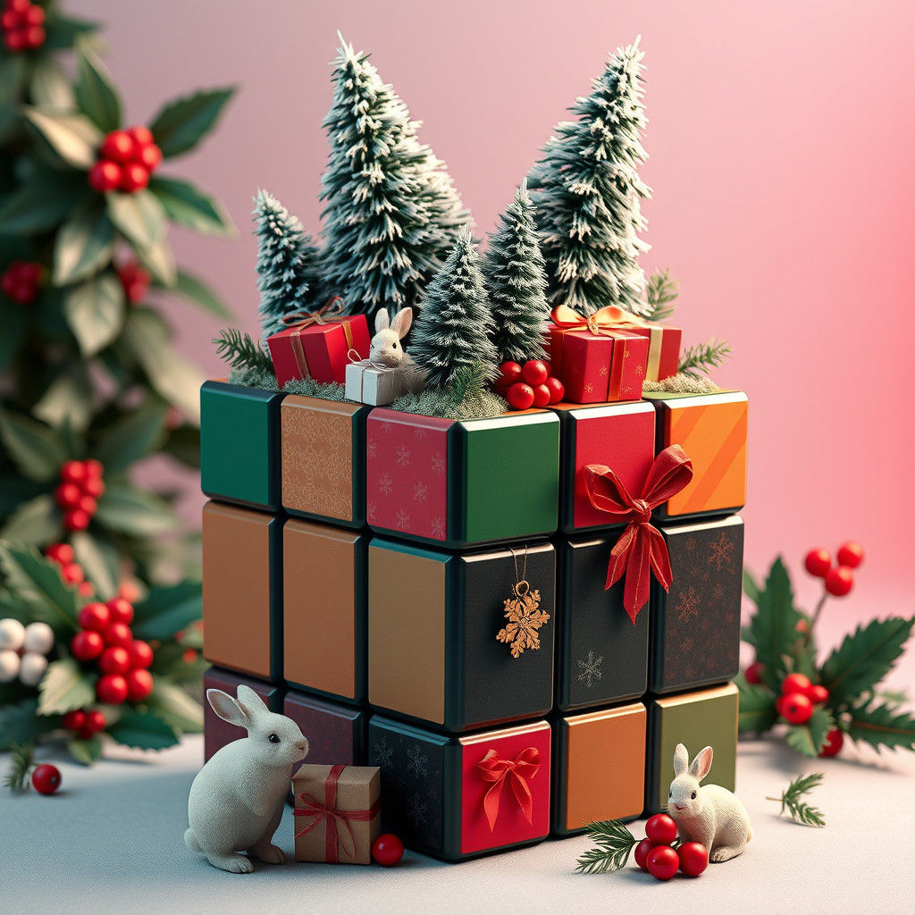 Surreal Christmas Rubik's Cube in 3D